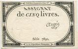 Frankreich Assignat de cinq Livres (5 Livres) GB547 - Banknote Paper Money France Domaines nationaux -
