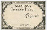 Frankreich Assignat de cinq Livres (5 Livres) GB551 - Banknote Paper Money France Domaines nationaux -