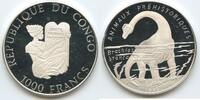 Kongo Congo 1000 Francs CFA Silber H0980 - Brachiosaurus Prehistoric Animals Proof -