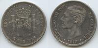 Spanien 5 Pesetas Silber GS134 - Alfonso XII. 1874-1885 Spain España -