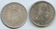 Bayern Königreich 5 Mark Silber 1876 D München S0008 - Ludwig II. 1864-1886 König von Bayern RAR Prachtexemplar Fast unzirkuiert, prächtige Erhal...