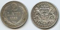 Lettland 2 Lati Silber 1925 H0447 - Latvia Latvijas Republika EF, Patina
