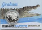 1 Dollar - 1 Unze Bullion Coin 1 Oz Silber 2014 Australien Australia GN649c - Graham - Salzwasserkrokodil - Australian Saltwater Crocodiles Unzir...