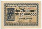 Deutsches Reich Weimar Bayern Zehn Millionen Mark Banknote Inflation GB391 - Bayerische Staatsbank München - Gutschein Notgeld Paper Money Germany -