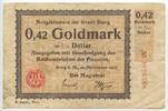 Deutsches Reich Weimar 0.42 Goldmark - ⅒ Dollar Banknote Paper Money GB702 - Notgeldschein der Stadt Burg -