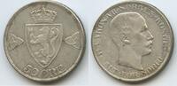 Norwegen 50 Öre (50 Øre) Silber G4907 - Haakon VII. 1905-1957 Norge Norway -