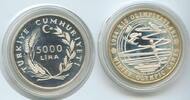5.000 Lira GS105 - Türkei KM#971 Silber Winterolympiade Los Angeles PP RAR -
