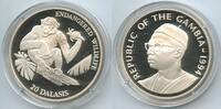 Gambia 20 Dalasis Silber G0070 - Affe mit Banane - Endangered Wildlife Proof -