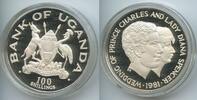 Uganda Republic 100 Shillings Silber G16214 - Royal Wedding Prince Charles and Lady Diana Proof Elizabeth II. -
