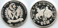 Saharawi Republic Westsahara 1000 Pesetas - 10 ECU Silber M#3324 - Emperor Karl V. & Charlemagne -