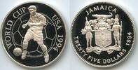 25 Dollars Silber 1994 Jamaika Jamaica G0085 - Fussball WM 1994 World Cup Soccer USA United States Polierte Platte