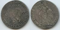 Niederlande Gelderland Zutphen 1 Gulden Silber 1763 H0626 - RAR Batavian Republic Netherlands Dutch Republic aEF, Schrötlingsfehler, Patina