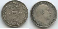 Großbritannien United Kingdom 3 Pence (Three Pence) Silber H1480 - King Edward VII. 1901-1910 Great Britain -