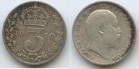 Großbritannien United Kingdom 3 Pence (Three Pence) Silber H1482 - King Edward VII. 1901-1910 Great Britain -
