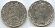 1 Gulden Silber 1908 Niederlande H0332 - Wilhelmina 1890-1948 Netherlands Sehr Schön - Vorzüglich