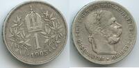 Österreich Kaiserreich 1 Corona (Krone) Silber 1905 Wien G5779 - Kaiser Franz Joseph I. 1848-1916 Austria VF