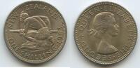 Neuseeland One Shilling (1 Shilling) G11809 - Crouched Māori warrior - Elizabeth II. 1952-2022 New Zealand -