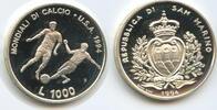 San Marino 1000 Lire Silber GS416 - Fussball WM USA Proof -