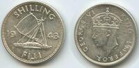 Fidschi One Shilling Silber (1 Shilling) G7580 - Boot Kanu Outrigger King Georg VI. 1936-1952 Fiji -