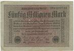 Deutsches Reich Weimar 50 Millionen Mark gestempelt GB374 - Hans Wechsler Bankgeschäft Braunau a. Inn 12. Sep.1924 HAWEBANK -