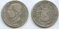 Spanien Königreich 2 Pesetas Silber G8909 - Alfonso XII. 1874-1885 Spain España -