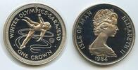 Insel Man 1 Crown 1984 G2024 - Figure Skating Winter Olympics Sarajevo - Isle of Man Unzirkuiert
