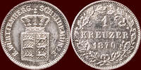 1 Kreuzer GERMANY - WÜRTEMBERG, KÖNIGREICH - KARL I, 1864-1891 - 1870, Stuttgart -