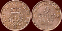 3 Pfenninge GERMANY - PREUSSEN, KÖNIGREICH - WILHELM I, 1861-1888 - 1867 B, Hannover -