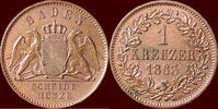1 Kreuzer GERMANY - BADEN, GROSHERTOGTUM - FRIEDRICH I, 1852-1907 - -