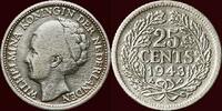Koninkrijk der Nederlanden 25 Cents NEDERLAND (NETHERLANDS, KINGDOM) - WILHELMINA, 1890-1948 - 1943 P, Philadelphia -