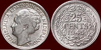 Koninkrijk der Nederlanden 25 Cents NEDERLAND (NETHERLANDS, KINGDOM) - WILHELMINA, 1890-1948 - 1945 P, Philadelphia -
