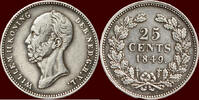 Koninkrijk der Nederlanden 25 Cents NEDERLAND (NETHERLANDS, KINGDOM) - WILLEM II, - 1849 - SCHUINE 9 -