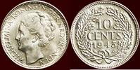 Koninkrijk der Nederlanden 10 Cents NEDERLAND (NETHERLANDS, KINGDOM) - WILHELMINA, 1890-1948 - 1945 P, Philadelphia -