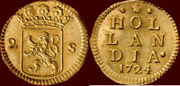 Holland dubbele wapenstuiver NOORDELIJKE NEDERLANDEN (NORTHERN NETHERLANDS) - REPUBLIEK, 1581-1795 - HOLLAND - Gouden afslag van 1724/3, Dordrecht -