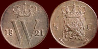 Koninkrijk der Nederlanden 1/2 Cent NEDERLAND (NETHERLANDS, KINGDOM) - WILLEM I, 1815-1840 - 1821, Utrecht -