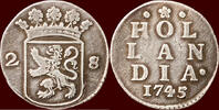 Holland Dubbele wapenstuiver NOORDELIJKE NEDERLANDEN (NETHERLANDS) - REPUBLIEK, 1581-1795 - HOLLAND - 1745, Dordrecht -