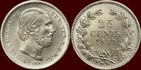 Koninkrijk der Nederlanden NEDERLAND (NETHERLANDS, KINGDOM) - WILLEM III, 1849-1890 - 25 Cents 1889 unz prachtexemplaar met de volle stempelglans