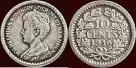 Koninkrijk der Nederlanden NEDERLAND (NETHERLANDS, KINGDOM) - WILHELMINA, 1890-1948 - 10 Cents 1916 zfr-