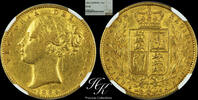 Great Britain Gold shield sovereign 1864 Ngc xf45 Victoria Great Britain sovereign 1864 NGC XF 45