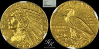 USA GOLD 5 Dollars - Indian Head -1909 NGC AU58 SAN FRANCISCO USA 5 DOLLARS 1909 NGC AU 58