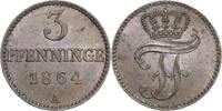 Mecklenburg-Schwerin 3 Pfennige 1864, Friedrich Franz II. 1842-1883 Kl. Schrötlingsfehler, CH UNC