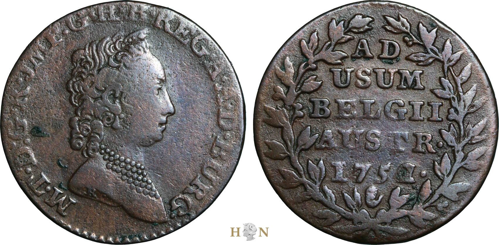België 2 liard | dubbel oord 1752 over 1751 n.Chr. Oostenrijkse
