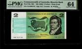Australia The most Scarce note Of Decimal issues Of Australia. Low serial! 2 Dollars 1966 PMG 64