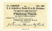 bremen Bremen 50 Mark 1922 Notgeld Francke Werke -