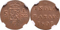 The Netherlands East Indies 1/2 duit Nederlands Indië 1808, Koninkrijk Holland onder Lodewijk Napoleon, NGC MS 63 BN -