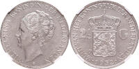The Netherlands 2 1/2 gulden 1932 Wilhelmina GROF HAAR NGC AU 58 -