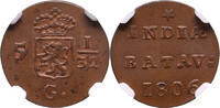 The Netherlands East Indies 1/2 duit Nederlands Indië 1806, Bataafse Republiek, NGC MS 63 BN -