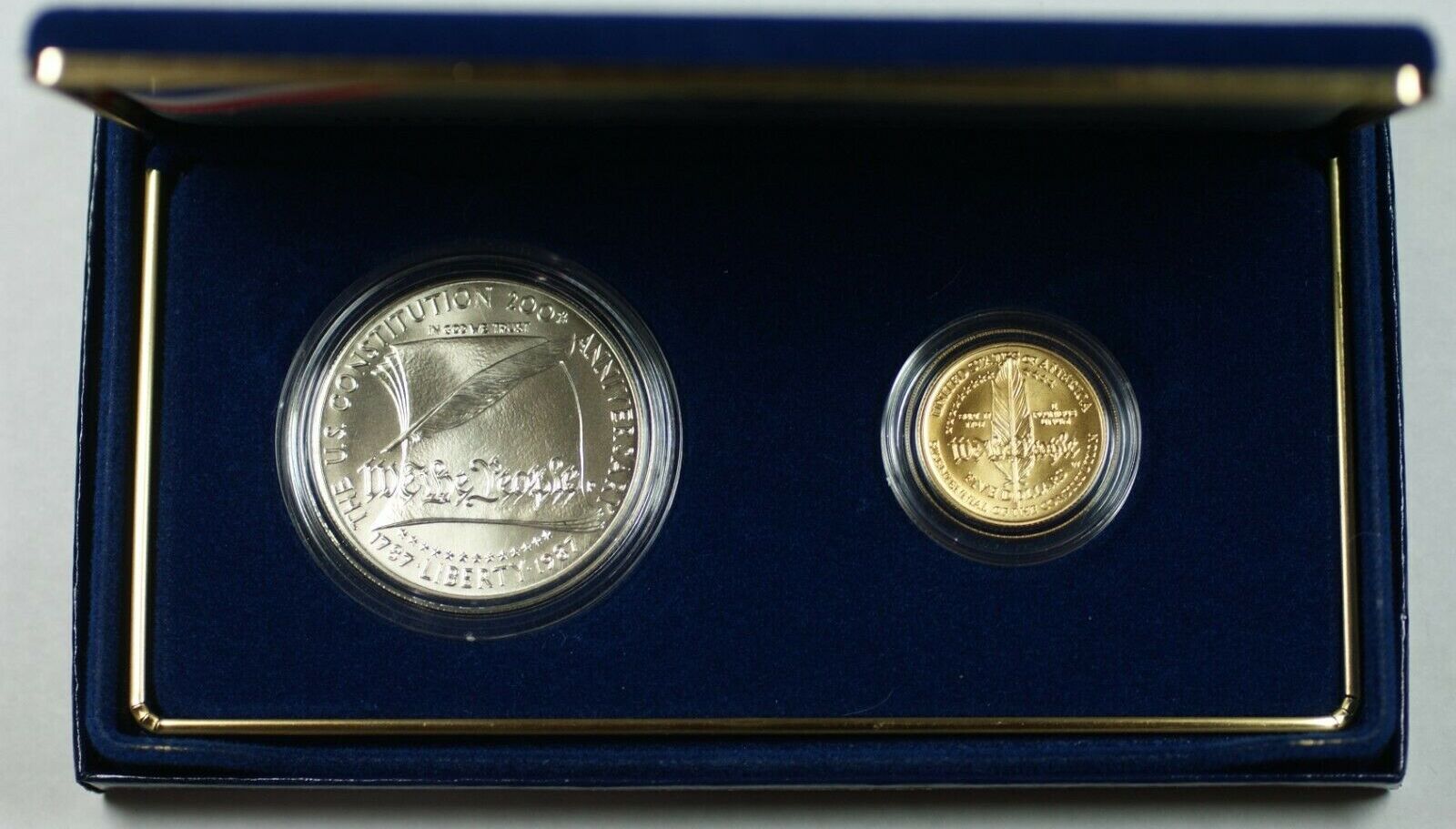 USA $1 Silver 1987 U S. Mint Constitution & $5 Gold UNC Coin Set- wBox &  COA Gem Uncirculated in US Mint OGP. | MA-Shops