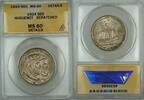 USA Huguenot Commemorative Silver 50c Coin ANACS MS-60 Details Scratched Toned -