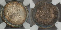 USA Dime Seated Liberty Large Stars, NGC UNC Details, Toned Very Choice CoinDGH -